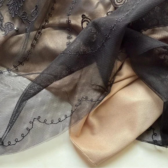 ANN TAYLOR LOFT PETITE 2P Black Embroidered Mesh Overlay Cocktail Party Dress - Picture 6 of 15